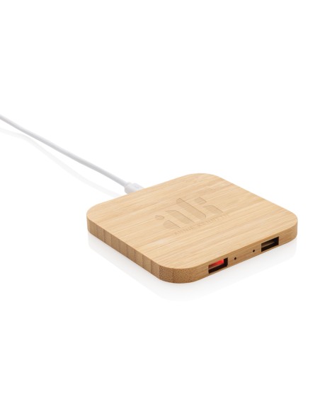 Caricatore wireless 10W con porte USB in bambù